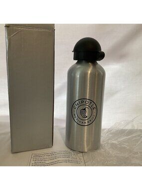 RARE OLDER STAINLESS STEEL CHIPOTLE WATER BOTTLE FLIP TOP NEW